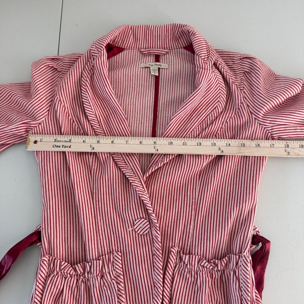Vintage Y2K Free People Striped Blazer 2 Satin Bow Belt Coquette Romantic Preppy - Picture 8 of 13